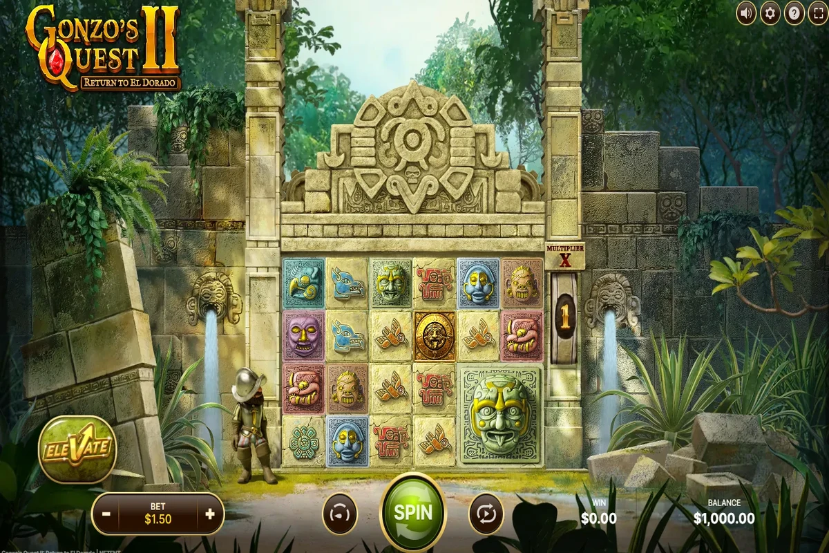 Gonzo's Quest 2 Super Free Spins bonus with non-resetting multiplier climbing